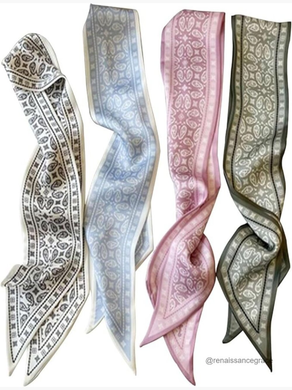 4-Pack Satin Scarves, 34" Lightweight Polyester, Boho Headband Bag Accessory